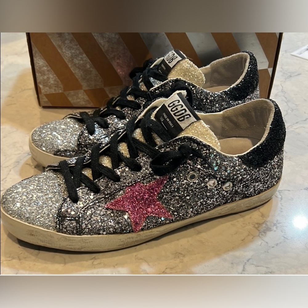 Golden Goose Silver and Pink Glitter Sneakers